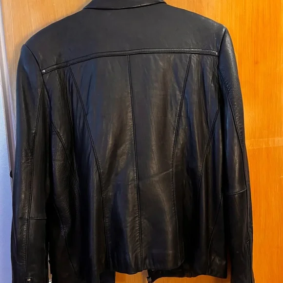 Vintage Butter Jones New York Women’s 100% Black Leather Lined Moto Jacket Large - Picture 9 of 16